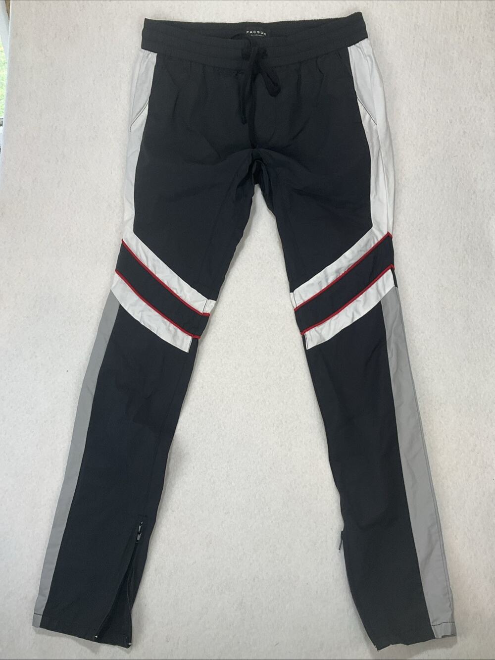 PacSun Mens Windbreaker Stripe Track Pants Sz Med Slim Fit Active Moto Zip Hem
